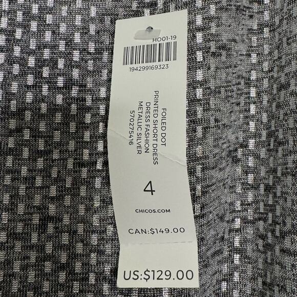 CHICO’S / metallic silver foiled dot 3/4 sleeve formal party dress / 20 l - Picture 6 of 9